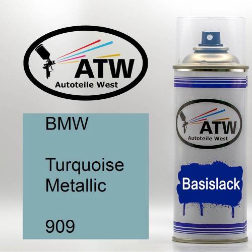 BMW, Turquoise Metallic, 909: 400ml Sprühdose, von ATW Autoteile West.